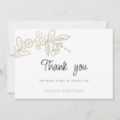 シックエレガントホワイト金ゴールドシンプルフローラありがとう 招待状 (正面)