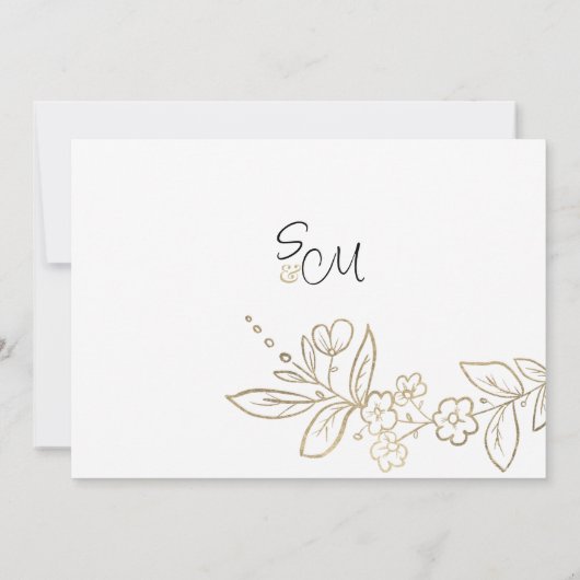 シックエレガントホワイト金ゴールドシンプルフローラありがとう 招待状 (裏面)