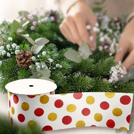 シックエレガントホワイト金ゴールドレッド水玉模様モダンクリスマス サテンリボン