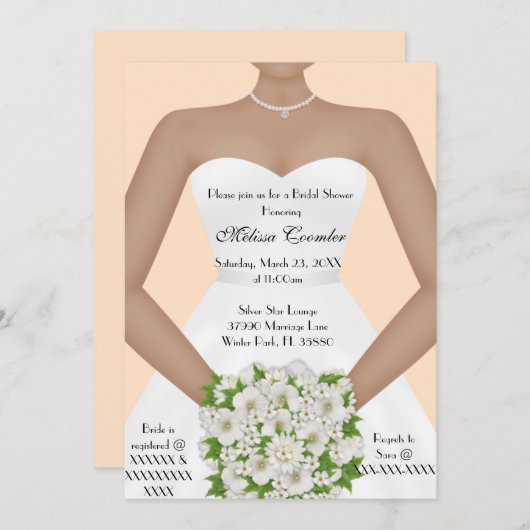 シックエレガントホワモダンイトデイブライダルシャワー招待状 招待状 (正面/裏面)