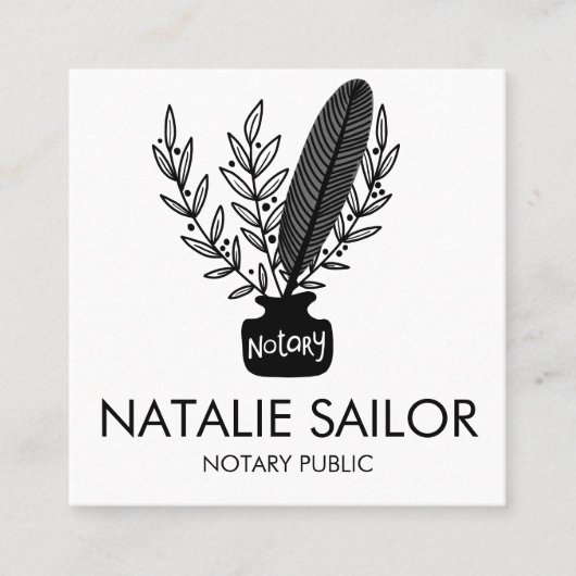 シックエレガントボタニカルクイルロゴ公証人 スクエア名刺 (正面)