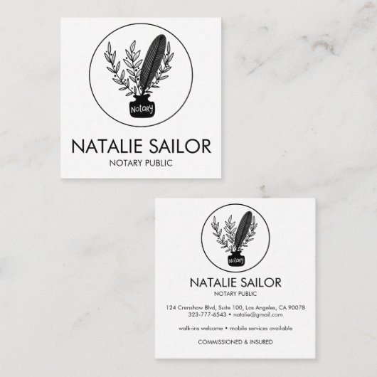 シックエレガントボタニカルクイルロゴ公証人 スクエア名刺 (正面/裏面)