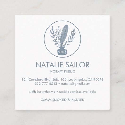 シックエレガントボタニカルクイルロゴ公証人 スクエア名刺 (裏面)
