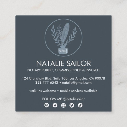 シックエレガントボタニカルクイルロゴ公証人 スクエア名刺 (裏面)