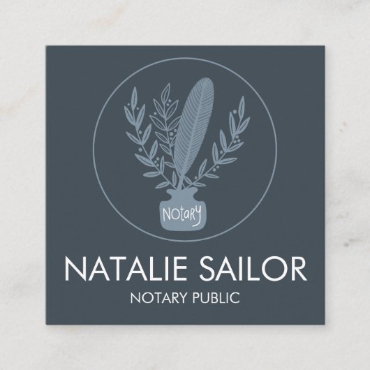 シックエレガントボタニカルクイルロゴ公証人 スクエア名刺 (正面)