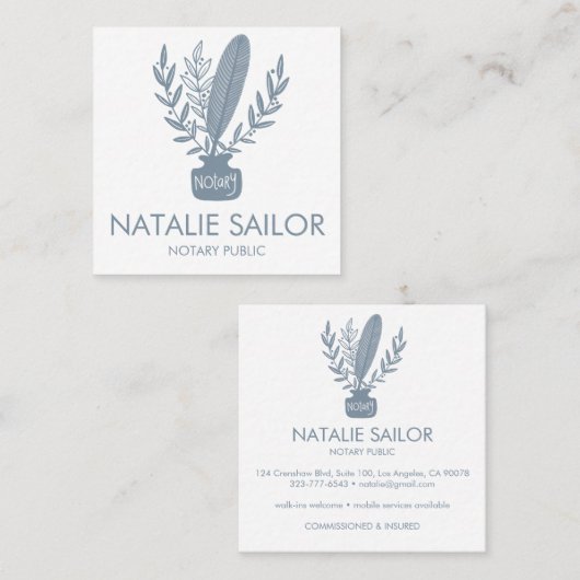 シックエレガントボタニカルクイルロゴ公証人 スクエア名刺 (正面/裏面)