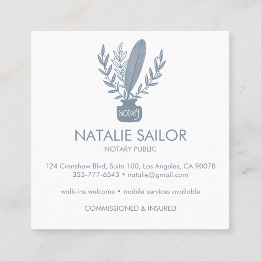 シックエレガントボタニカルクイルロゴ公証人 スクエア名刺 (裏面)