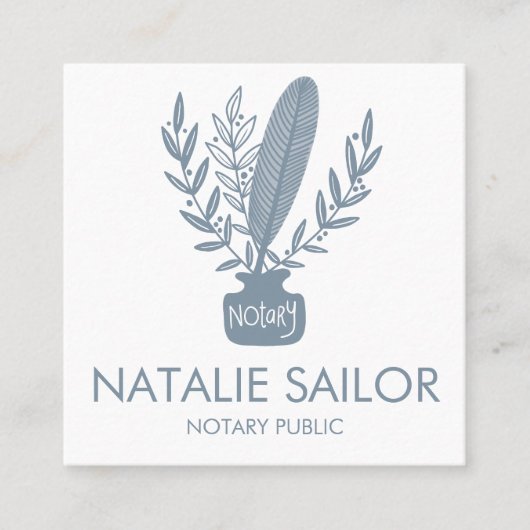 シックエレガントボタニカルクイルロゴ公証人 スクエア名刺 (正面)