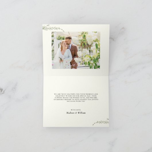 シックエレガントボタニカルモスグリーンフォトズ結婚ズ サンキューカード (内部)