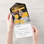 シックエレガントマガジンスタイルロマンチック結婚写真 オールインワン招待状 (貼ってはがせる)