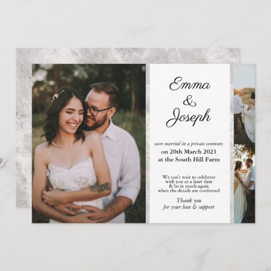 シックエレガントマーブル結婚の遅延したカスタム写真 (正面/裏面)