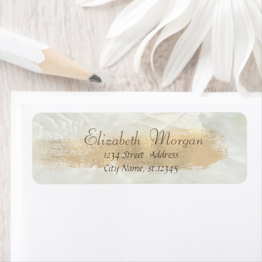 シックエレガントマーブル、フェイク金ゴールドブラシストローク ラベル (インサイチュ)