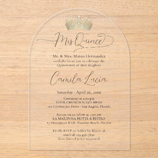 シックエレガントミクインススクリプト&キンセアニラクラウン アクリル招待状 (正面)