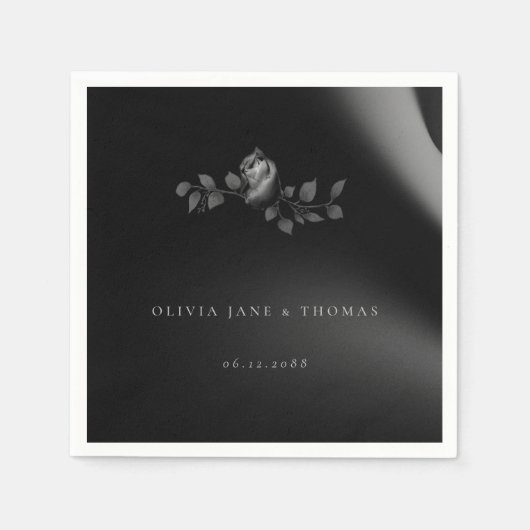 シックエレガントムーディブラックバラフローラ結婚ズ スタンダードカクテルナプキン (正面)