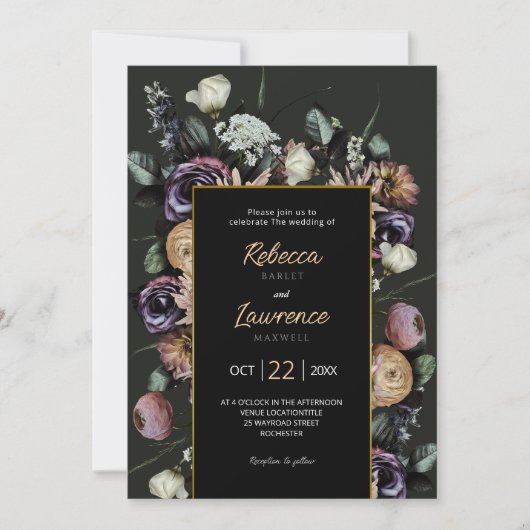 シックエレガントムーディー花模様結婚式招待状 招待状 (正面)