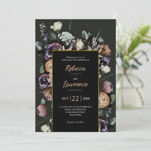 シックエレガントムーディー花模様結婚式招待状 招待状 (スタンド正面)