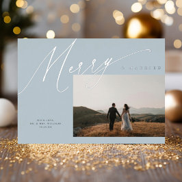 シックエレガントメリーと結婚した1枚のフォトダスティブルー 箔シーズンカード