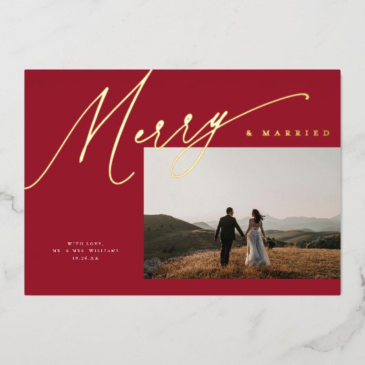 シックエレガントメリーと結婚した1枚のフォトレッド+金ゴールド 箔シーズンカード (正面)