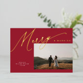 シックエレガントメリーと結婚した1枚のフォトレッド+金ゴールド 箔シーズンカード (立ち正面)