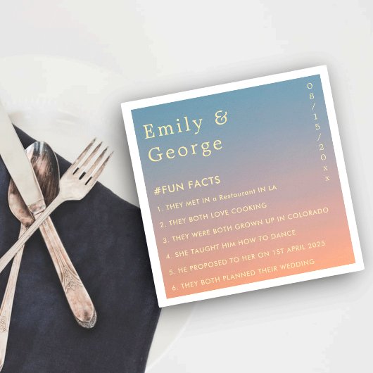 シックエレガントモダンブルーオレンジおもしろいファクト結婚ズ スタンダードカクテルナプキン