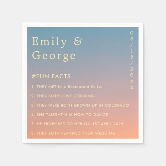 シックエレガントモダンブルーオレンジおもしろいファクト結婚ズ スタンダードカクテルナプキン (正面)