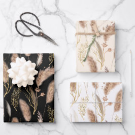 シックエレガントモダンベージュパンパスグラスパターン ラッピングペーパーシート