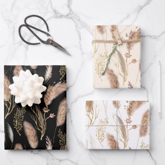 シックエレガントモダンベージュパンパスグラスパターン ラッピングペーパーシート (正面)