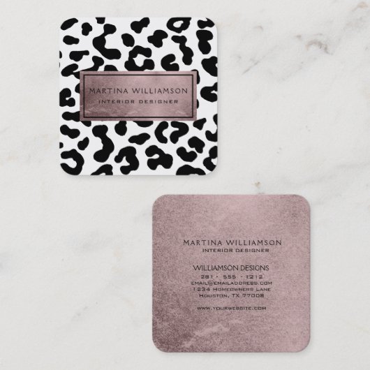 シックエレガントモダンレオパード印刷バラゴールドフォイル スクエア名刺 (正面/裏面)