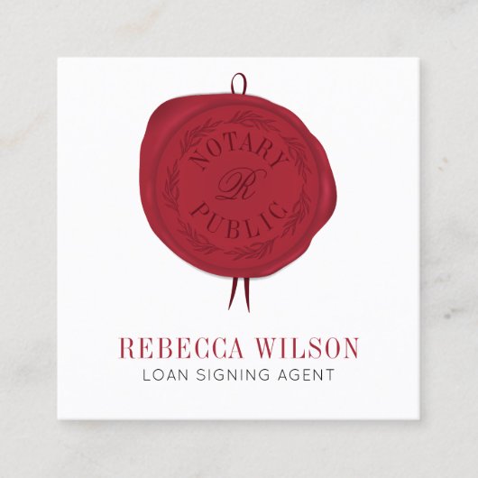 シックエレガントモダンレッドワックススタンプ署名公証人 スクエア名刺 (正面)