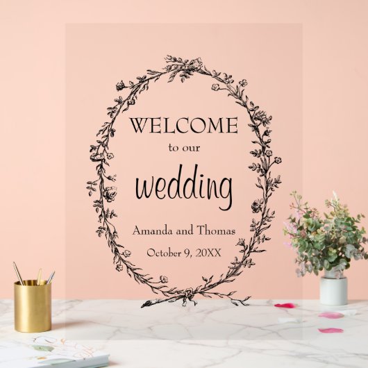 シックエレガントモダン結婚の歓迎サイン アクリルサイン (ウェディング)