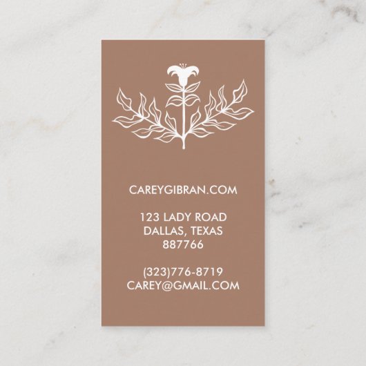 シックエレガントモチャブラウンリリーラインスケッチカスタム 名刺 (裏面)