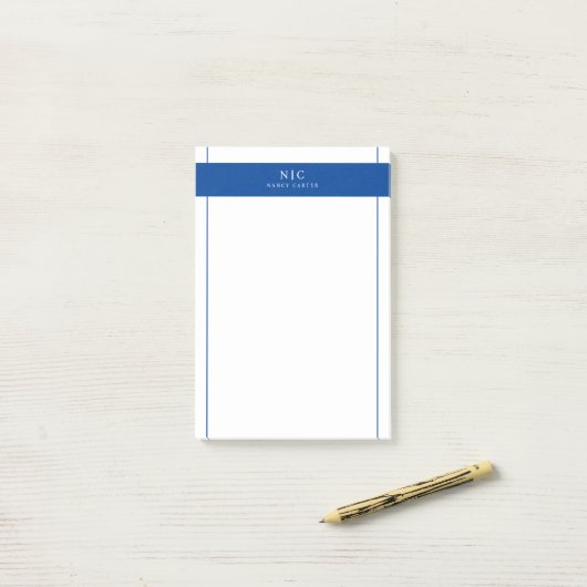 シックエレガントモノグラムネイビーブルージオメトリック縁どス ポストイット (デスク上)