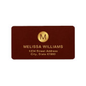 シックエレガントモノグラムレッドテクスチャ&金ゴールドアドレス ラベル (正面)