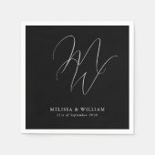 シックエレガントモノグラモダンムブラック結婚ズ スタンダードカクテルナプキン (正面)