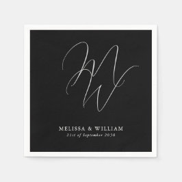 シックエレガントモノグラモダンムブラック結婚ズ スタンダードカクテルナプキン