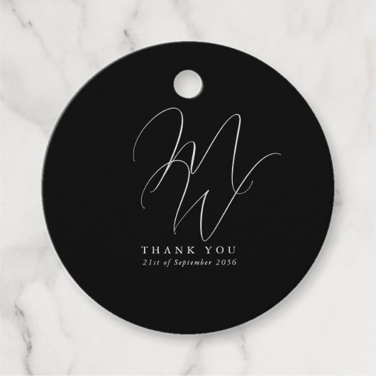 シックエレガントモノグラモダンムブラック結婚ズ フェイバータグ (正面)