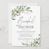 シックエレガントユーカリプタスグリーナリーブライダルシャワー 招待状 (正面)