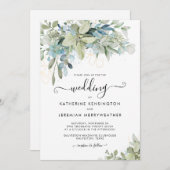 シックエレガントユーカリ緑のスクリプ結婚ト 招待状 (正面/裏面)