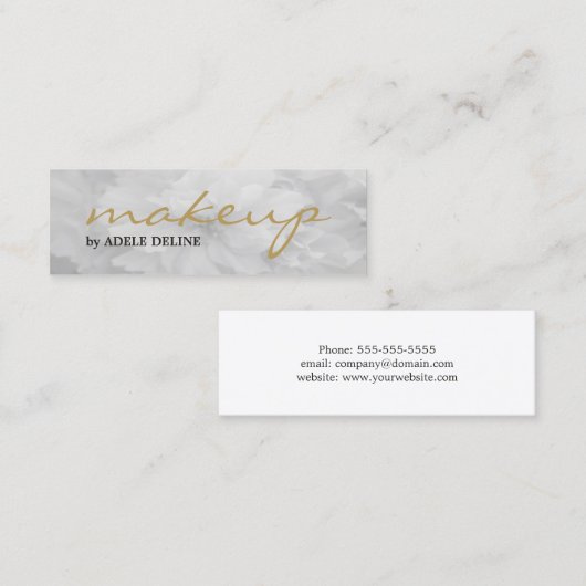 シックエレガントライトグレーフローラメイクアップアーティスト スキニー名刺 (正面/裏面)