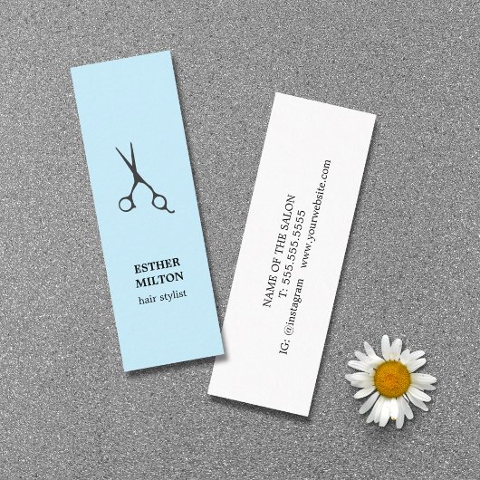 シックエレガントライトブルーハサミ美容師 スキニー名刺