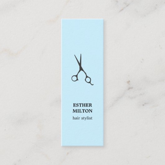 シックエレガントライトブルーハサミ美容師 スキニー名刺 (正面)