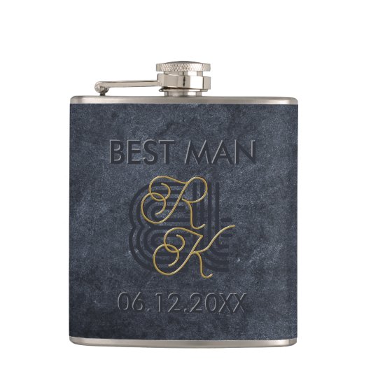 シックエレガントラグジュアリーチャコールブラック&金ゴールドモノグラム フラスク (正面)