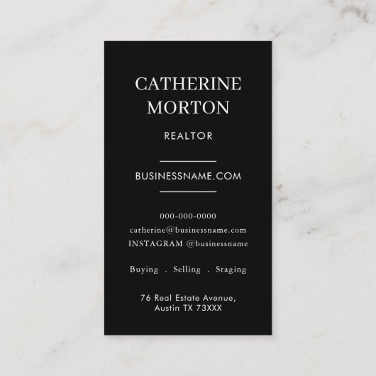 シックエレガントラグジュアリーブラック&ホワイト不動産仲介業者写真 名刺 (裏面)