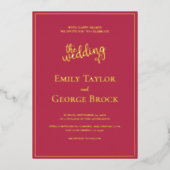 シックエレガントラグジュアリーマゼンタ金ゴールドフレーム結婚ズ 箔招待状 (正面)