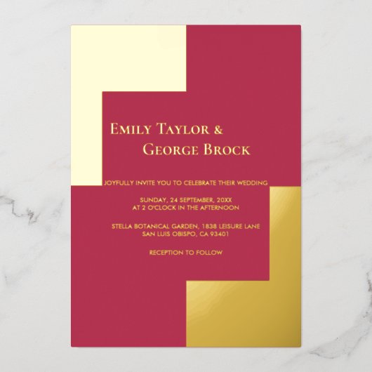 シックエレガントラグジュアリーマゼンタ金ゴールドフレー結婚ム 箔招待状 (正面)