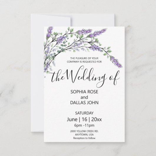 シックエレガントラベンダーユーカリ結婚プス 招待状 (正面)
