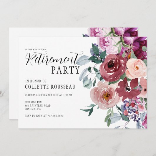 シックエレガントリタイアパーティの招待状 招待状 (正面/裏面)