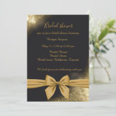 シックエレガントリボン黒ゴールデンブライダルシャワー 招待状 (スタンド正面)