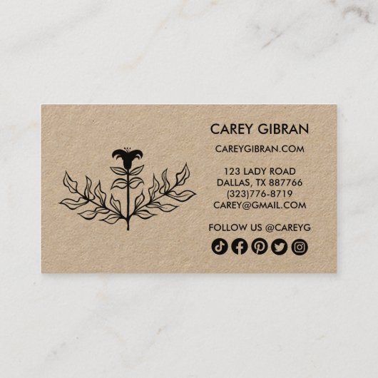 シックエレガントリリーラインスケッチソーシャルアイコンクラフト 割引カード (裏面)