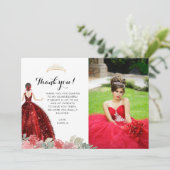 シックエレガントルビーレッドフローラジオメトリッククインセアニラ サンキューカード (スタンド正面)